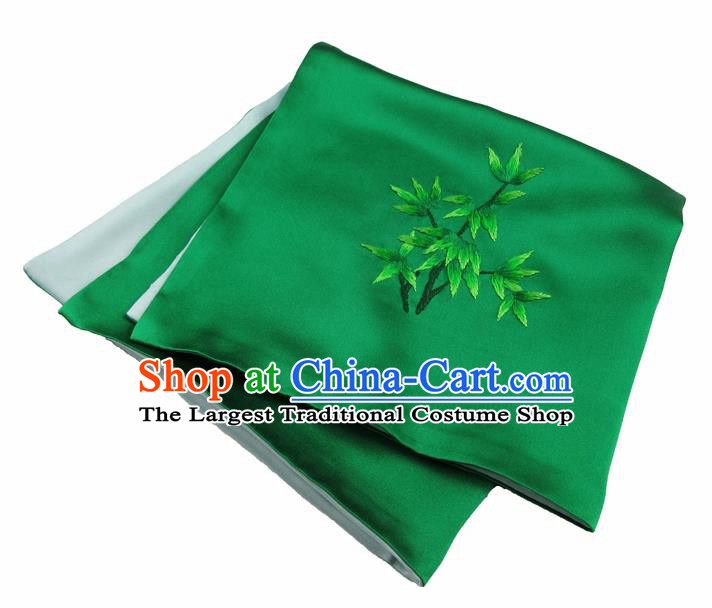 Chinese Traditional Handmade Embroidery Bamboo Green Silk Handkerchief Embroidered Hanky Suzhou Embroidery Noserag Craft