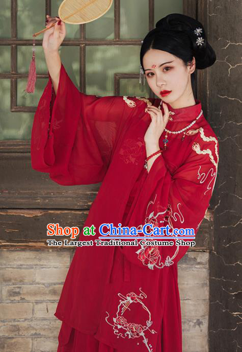 Traditional Chinese Ming Dynasty Court Wedding Replica Costumes Ancient Bride Royal Princess Red Hanfu Dress for Women
