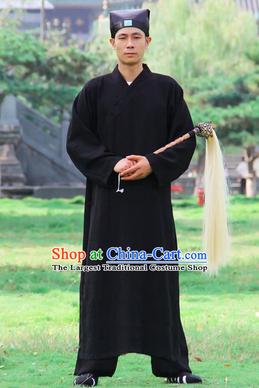 Chinese Traditional Martial Arts Robe Black Priest Frock Kung Fu Taoist Priest Tai Chi Costume for Men
