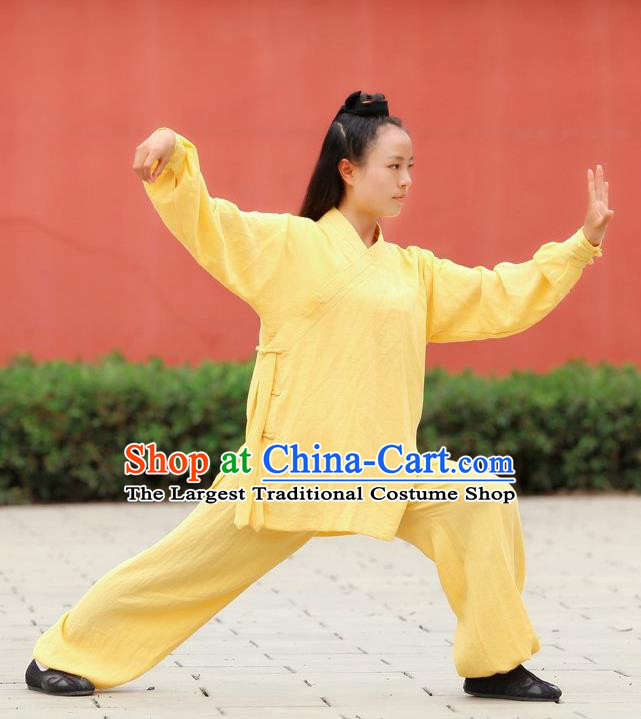 Chinese Traditional Wudang Martial Arts Yellow Outfits Kung Fu Taoist Priest Tai Chi Costume for Women