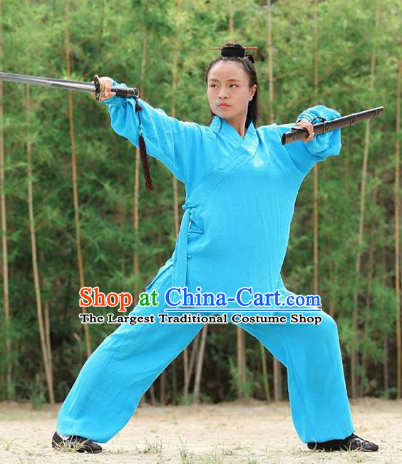 Chinese Traditional Wudang Martial Arts Blue Outfits Kung Fu Taoist Priest Tai Chi Costume for Women