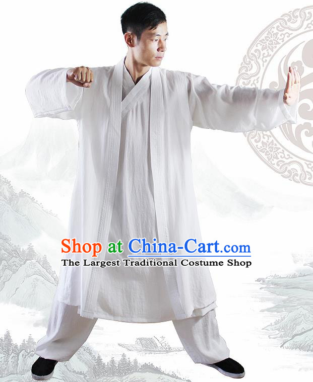 Traditional Chinese Martial Arts White Outfits Kung Fu Wudang Taoist Priest Tai Chi Costume for Men