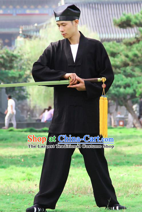 Traditional Chinese Martial Arts Wudang Taoist Priest Black Outfits Kung Fu Tai Chi Costume for Men