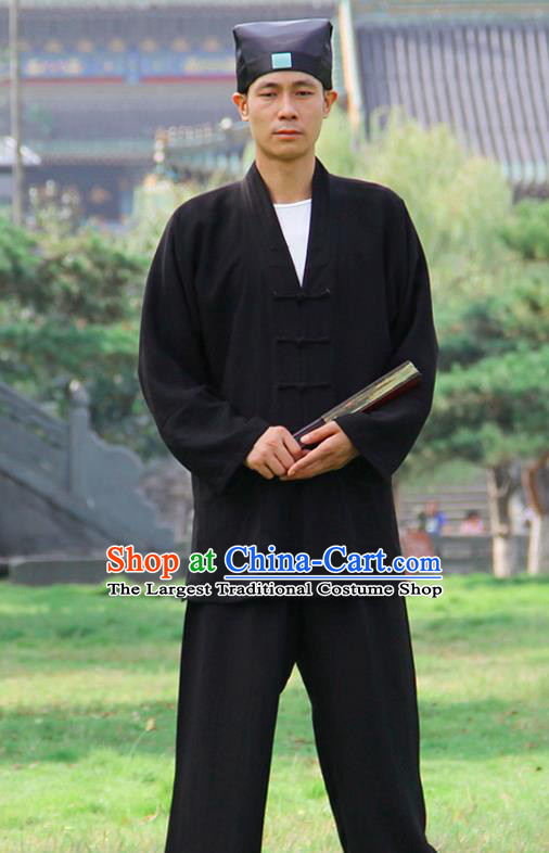 Traditional Chinese Martial Arts Wudang Taoist Priest Black Outfits Kung Fu Tai Chi Costume for Men