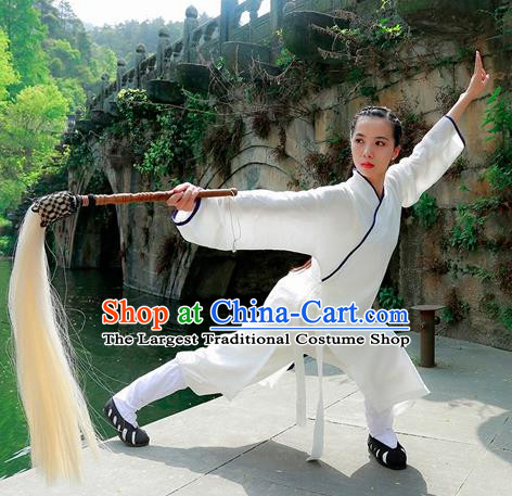 Chinese Traditional Wudang Taoist Nun White Martial Arts Outfits Kung Fu Tai Chi Costume for Women