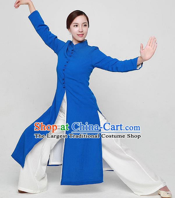 Chinese Traditional Martial Arts Blue Dust Coat Kung Fu Tai Chi Costume for Women