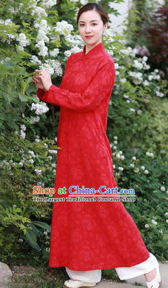 Chinese Traditional Martial Arts Red Qipao Dress Tang Suit Kung Fu Tai Chi Costume for Women