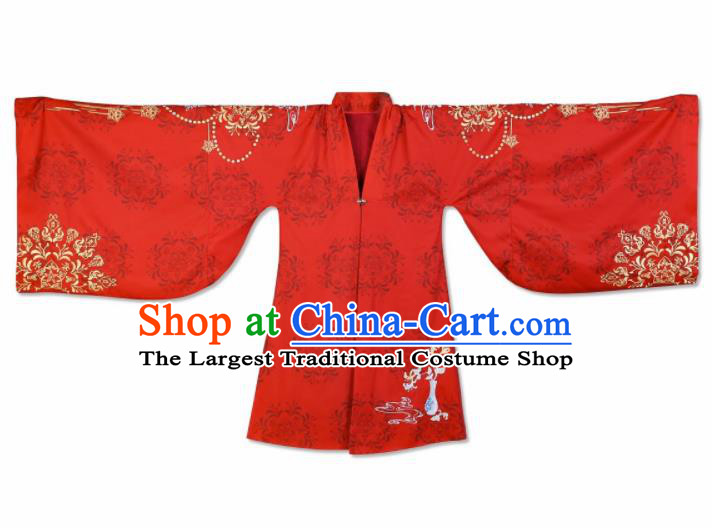 Traditional Chinese Ming Dynasty Royal Princess Red Embroidered Cloak Ancient Nobility Lady Replica Costume for Women