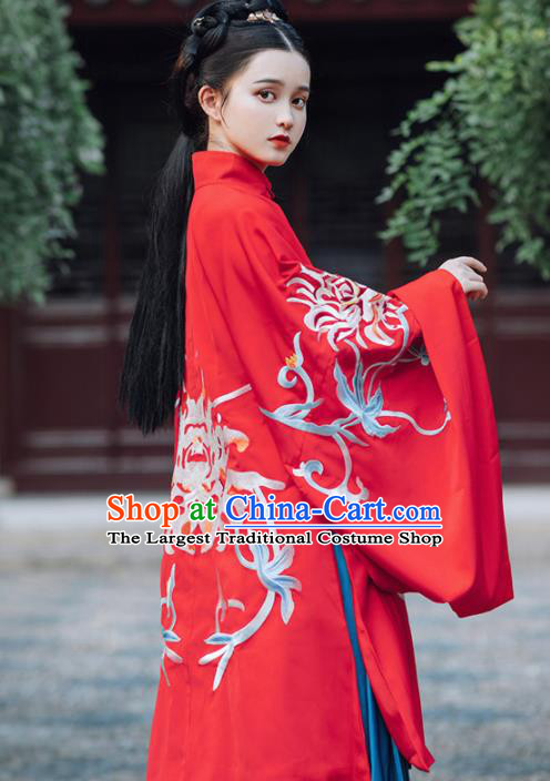 Traditional Chinese Ming Dynasty Dowager Wedding Embroidered Hanfu Dress Ancient Royal Princess Replica Costume for Women