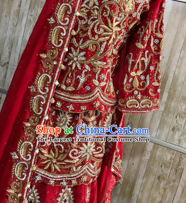 South Asia Pakistan Islam Bride Muslim Red Dress Traditional Pakistani Hui Nationality Wedding Luxury Embroidered Costumes for Women