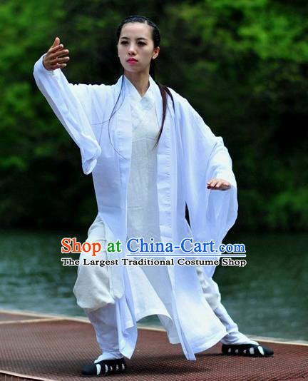 Chinese Traditional Wudang Taoist Nun Martial Arts White Outfits Kung Fu Tai Chi Costume for Women