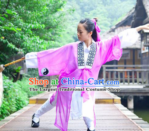 Chinese Traditional Wudang Taoist Nun Martial Arts Purple Outfits Kung Fu Tai Chi Costume for Women