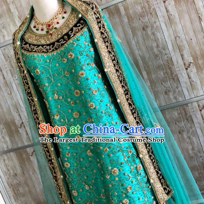 South Asia Pakistan Islam Bride Muslim Green Dress Traditional Pakistani Hui Nationality Wedding Luxury Embroidered Costumes for Women