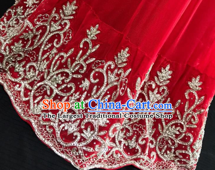 South Asia Pakistan Islam Bride Muslim Red Veil Dress Traditional Pakistani Hui Nationality Wedding Luxury Costumes for Women