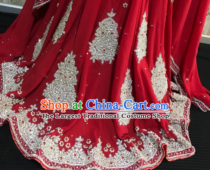 Asian Pakistan Court Queen Wedding Embroidered Dark Red Dress Traditional Pakistani Hui Nationality Islam Bride Costumes for Women
