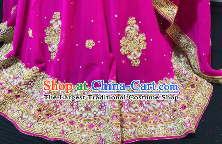 Asian Pakistan Court Queen Wedding Embroidered Rosy Dress Traditional Pakistani Hui Nationality Islam Bride Costumes for Women