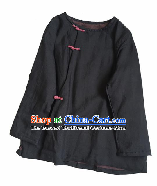 Chinese Traditional Tang Suit Black Cotton Padded Jacket National Upper Outer Garment Costume for Women