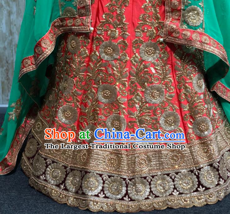 South Asia Pakistan Court Queen Wedding Orange Embroidered Dress Traditional Pakistani Hui Nationality Islam Bride Costumes for Women