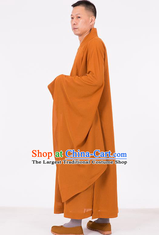 Traditional Chinese Monk Costume Buddhists Ginger Yarn Long Robe for Men
