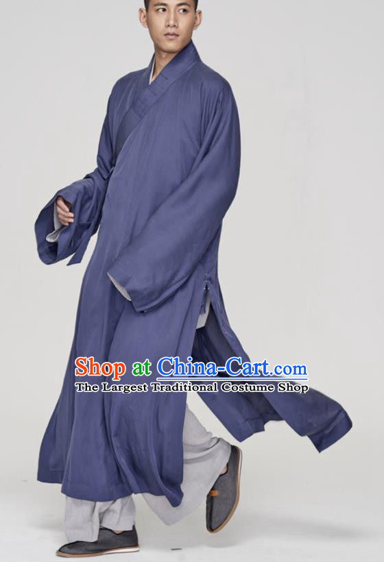 Traditional Chinese Monk Costume Buddhists Navy Long Robe for Men