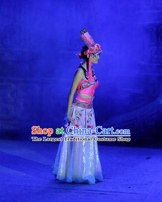 Phoenix Flying Qiang Dance Traditional Chinese Qiang Nationality Dance Dress and Headwear for Women
