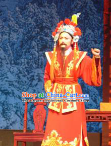 Bai Tu Ji Traditional Chinese Shaoxing Opera Takefu Stage Performance Red Costumes and Headwear for Men