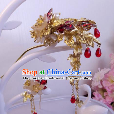 Traditional Chinese Classical Maple Leaf Tassel Hairpins Ancient Hanfu Hair Accessories for Women