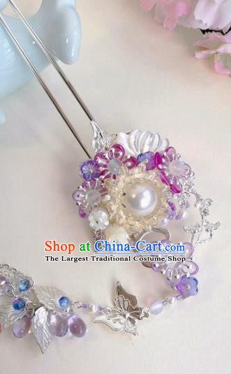 Traditional Chinese Classical Purple Plum Tassel Hairpins Ancient Hanfu Hair Accessories for Women