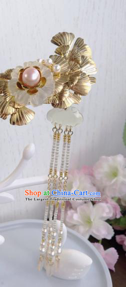 Traditional Chinese Classical Golden Ginkgo Tassel Hairpins Ancient Hanfu Hair Accessories for Women