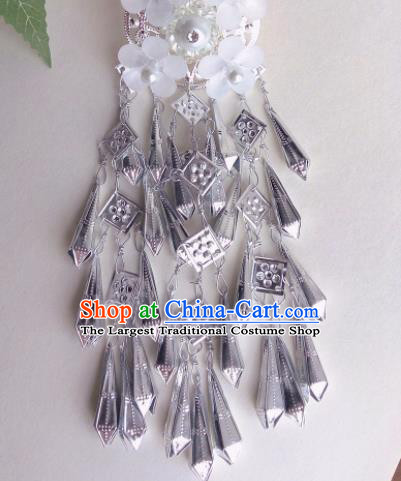 Traditional Chinese Classical White Flowers Tassel Hairpins Ancient Hanfu Hair Accessories for Women