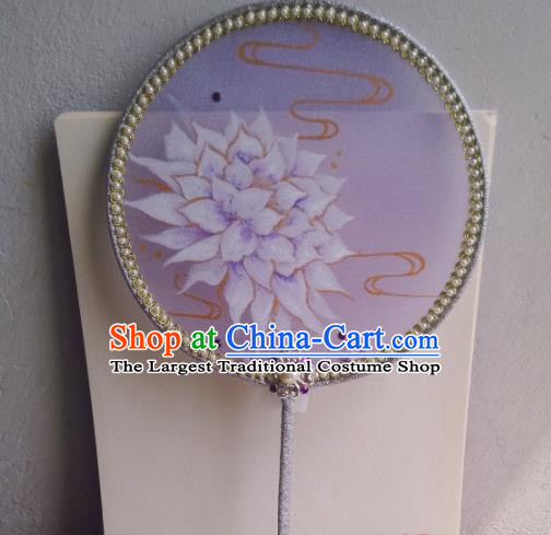 Traditional Chinese Classical Printing Purple Silk Palace Fans Hanfu Bride Round Fan for Women