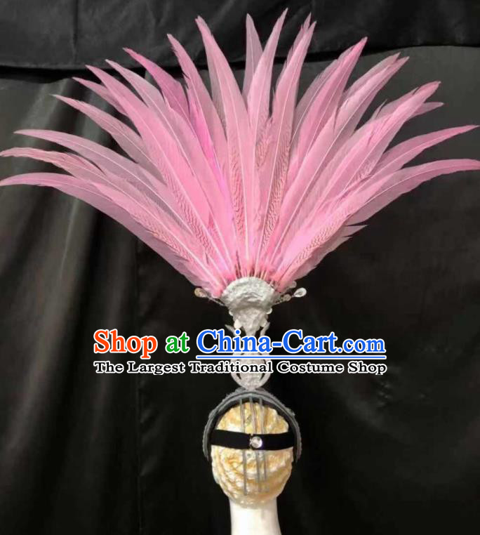 Top Halloween Pink Feather Headwear Brazilian Carnival Samba Dance Hair Accessories for Women