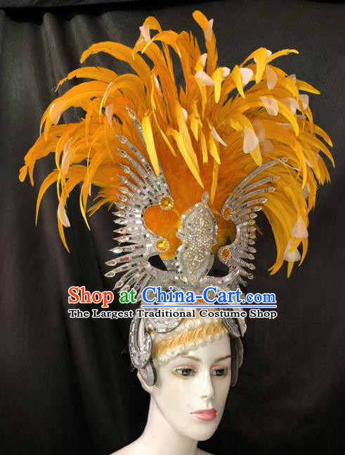 Top Halloween Yellow Feather Hat Brazilian Carnival Samba Dance Hair Accessories for Women