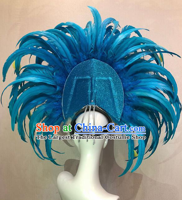 Top Halloween Blue Feather Hat Brazilian Carnival Samba Dance Hair Accessories for Women