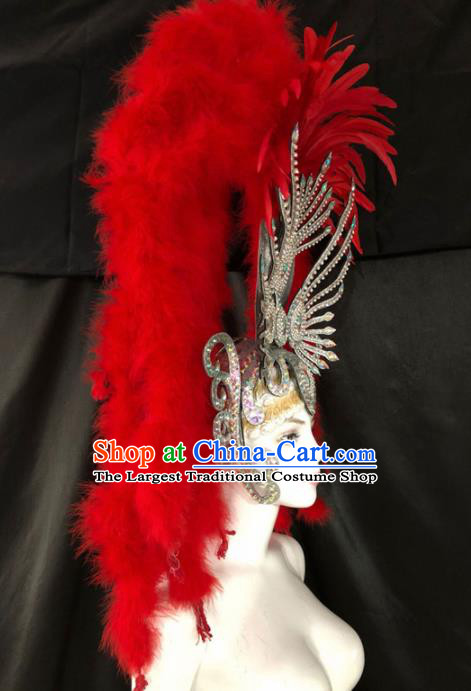 Top Halloween Red Feather Hat Brazilian Carnival Samba Dance Hair Accessories for Women