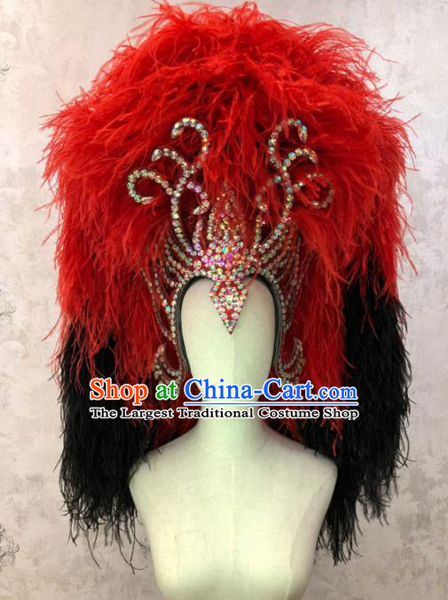 Top Halloween Red and Black Feather Hat Brazilian Carnival Samba Dance Hair Accessories for Women