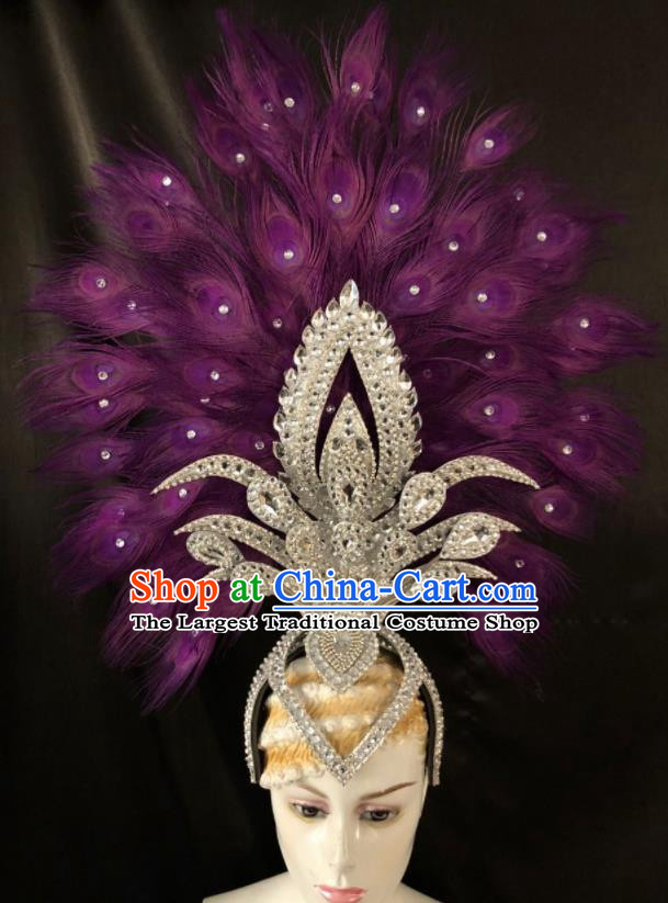 Top Halloween Samba Dance Deluxe Purple Feather Hat Brazilian Rio Carnival Hair Accessories for Women