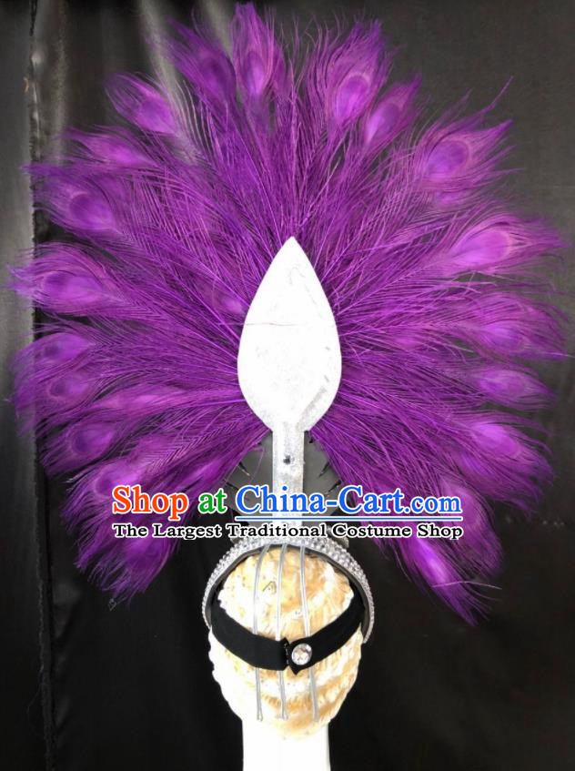 Top Halloween Samba Dance Deluxe Purple Feather Hat Brazilian Rio Carnival Hair Accessories for Women