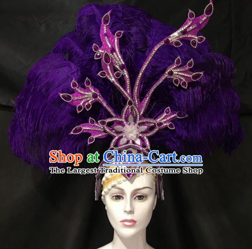 Top Halloween Samba Dance Purple Feather Royal Crown Brazilian Rio Carnival Deluxe Hair Accessories for Women