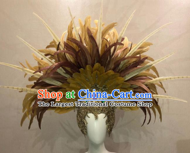 Top Halloween Brown Feather Hat Brazilian Carnival Samba Dance Hair Accessories for Women