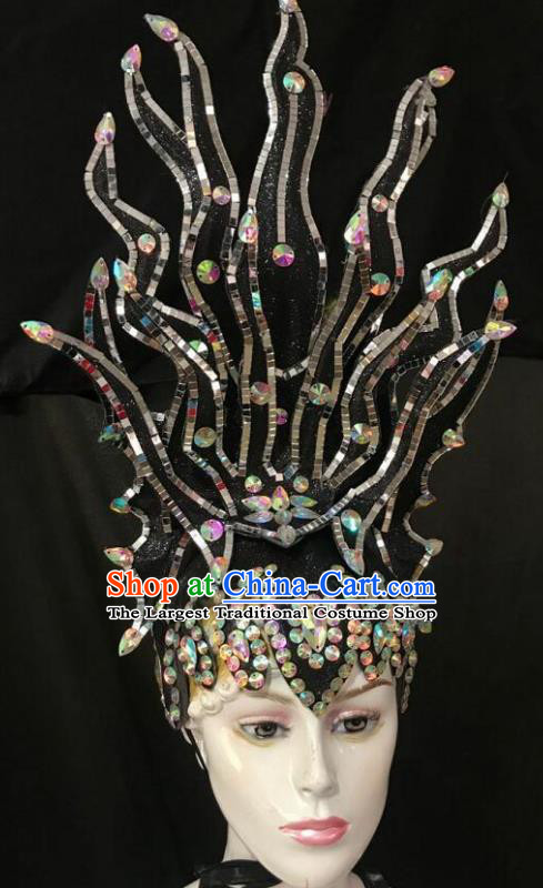 Top Halloween Samba Dance Black Royal Crown Brazilian Rio Carnival Deluxe Hair Accessories for Women