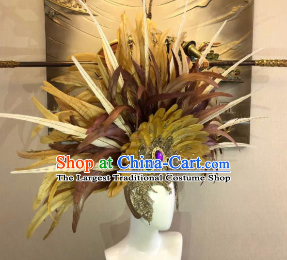 Top Halloween Brown Feather Hat Brazilian Carnival Samba Dance Hair Accessories for Women