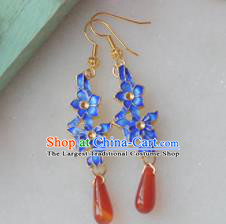 Traditional Chinese Hanfu Blueing Flowers Earrings Ancient Princess Ear Jewelry Accessories for Women