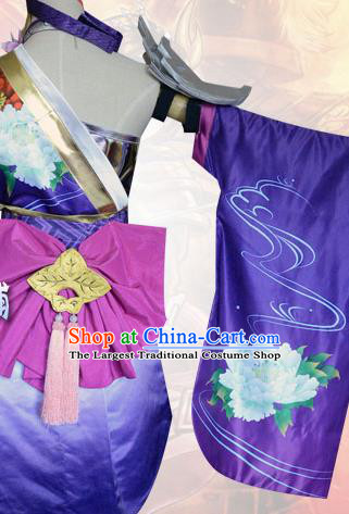 Traditional Japanese Cosplay Geisha Purple Dress Ancient Heroine Costume for Women