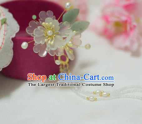 Traditional Chinese Classical White Peony Tassel Hairpins Ancient Princess Hanfu Hair Accessories for Women