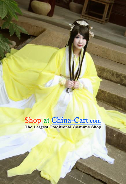Traditional Chinese Cosplay Female Swordsman Yellow Dress Ancient Princess Costume for Women