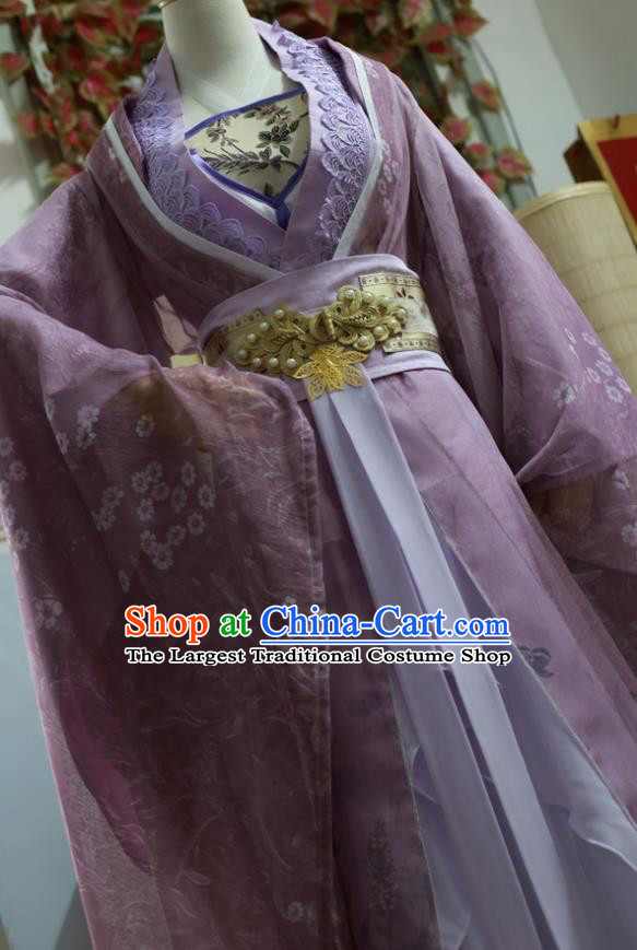 Traditional Chinese Cosplay Female Swordsman Purple Dress Ancient Princess Costume for Women