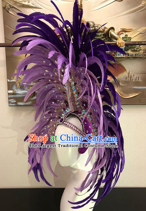 Top Halloween Deluxe Purple Feather Hat Brazilian Carnival Samba Dance Hair Accessories for Women