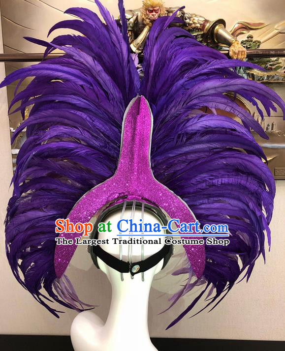 Top Halloween Deluxe Purple Feather Hat Brazilian Carnival Samba Dance Hair Accessories for Women