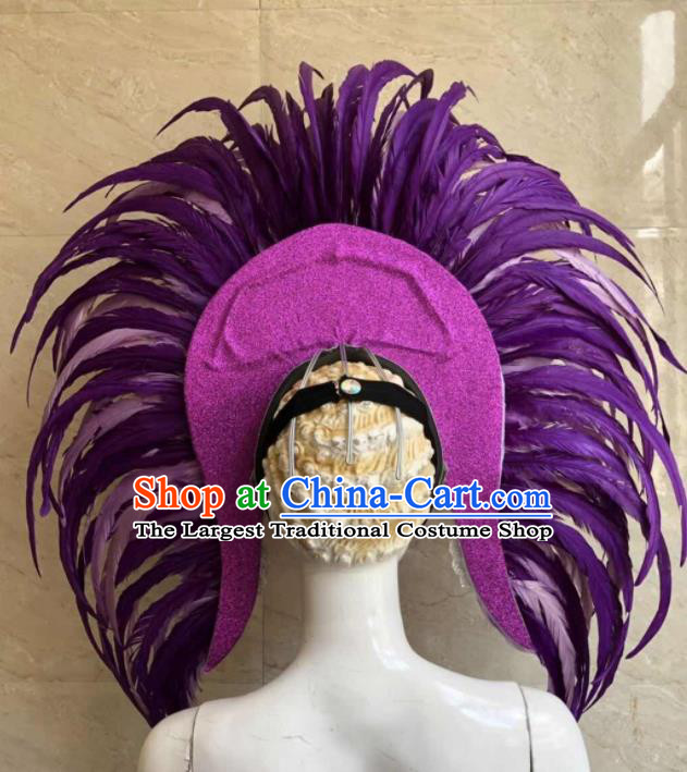 Top Halloween Rio Carnival Deluxe Purple Feather Hat Brazilian Samba Dance Hair Accessories for Women
